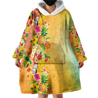 Hawaiian Tropical Fruits and Plants Wearable Blanket Hoodie Kakau Pattern Summer Vibe