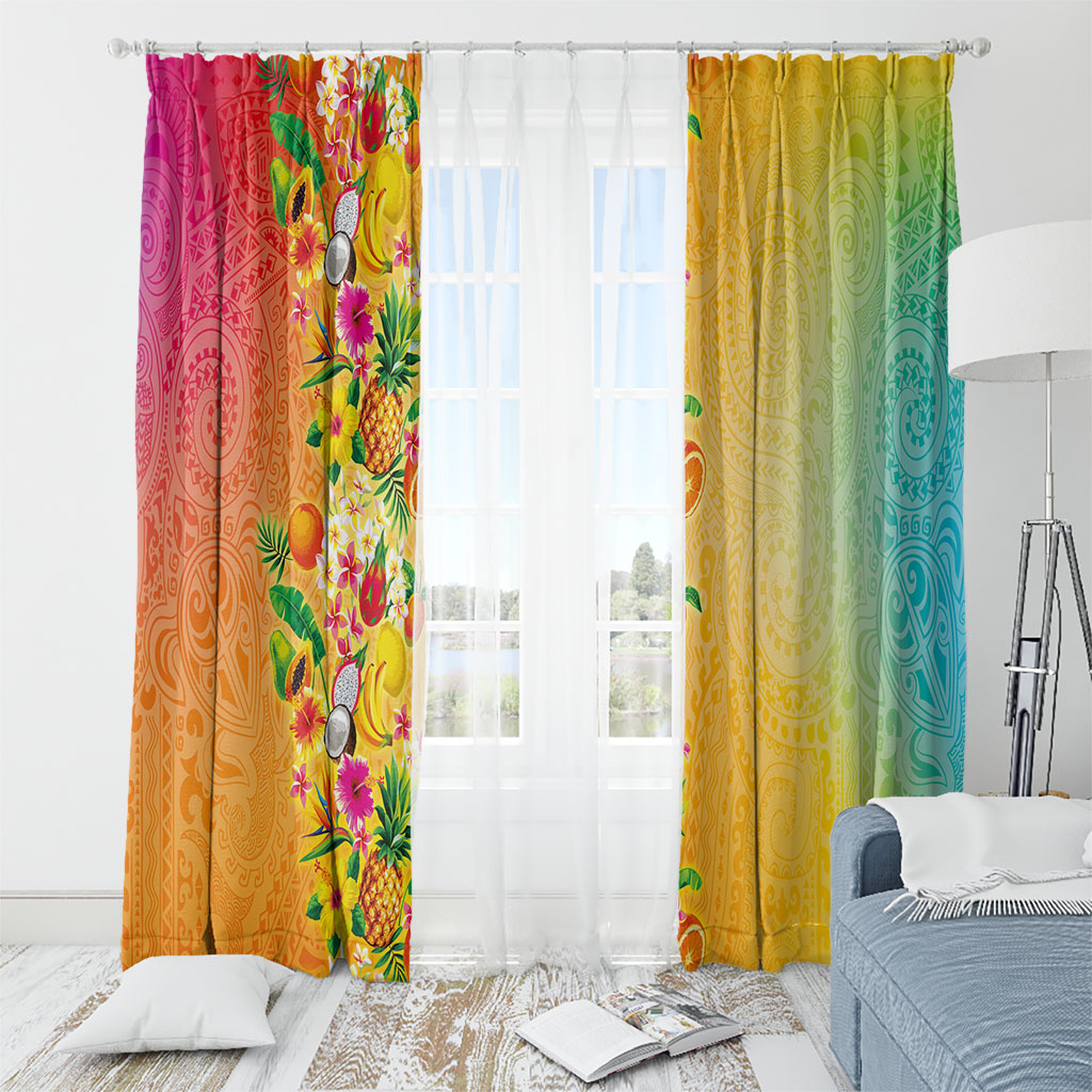 Hawaiian Tropical Fruits and Plants Window Curtain Kakau Pattern Summer Vibe