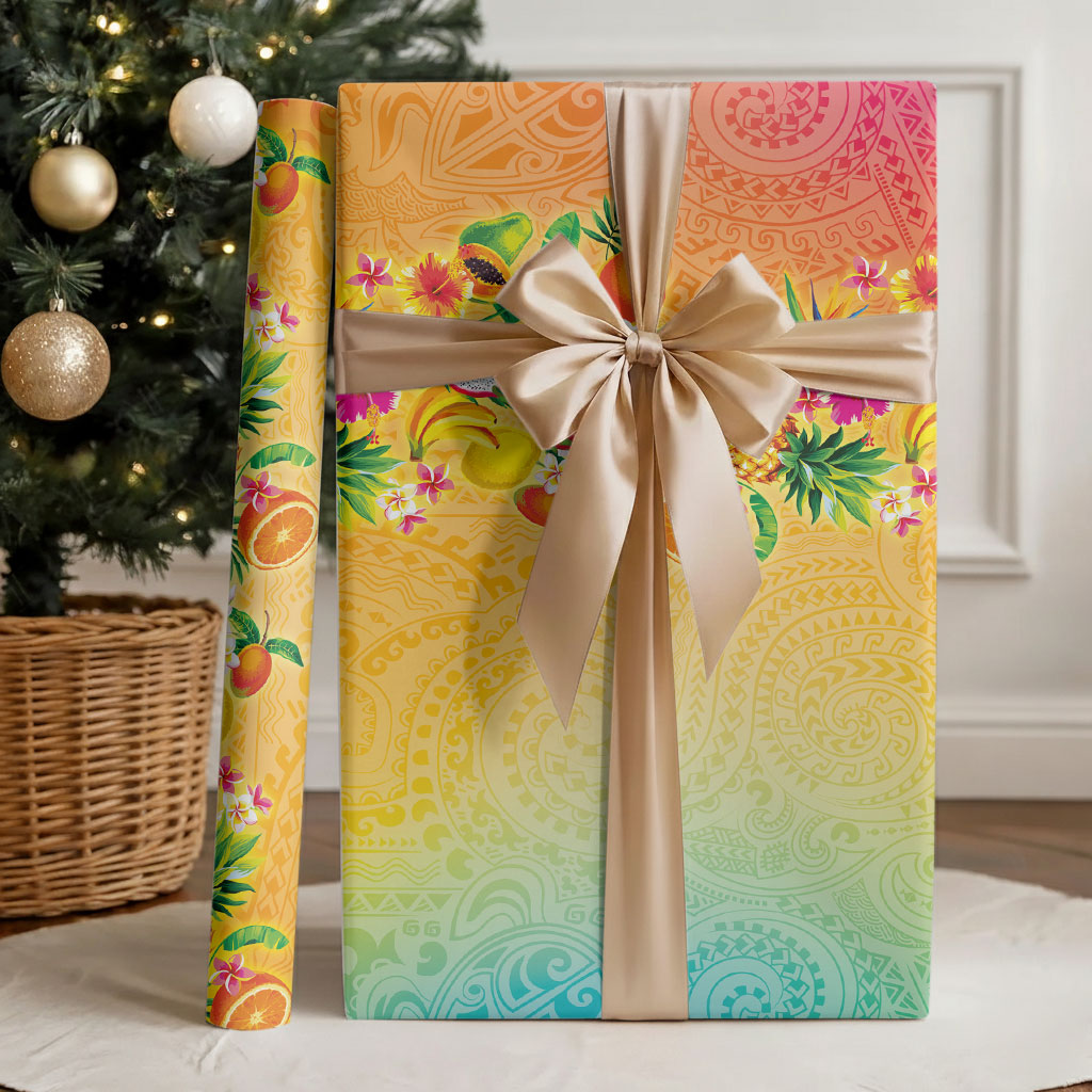 Hawaiian Tropical Fruits and Plants Wrapping Paper Kakau Pattern Summer Vibe