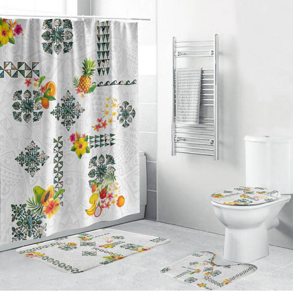 Hawaiian Quilts Bathroom Set Tropical Fruits and Plants LT03 Bathroom Set (4 pcs) White - Polynesian Pride