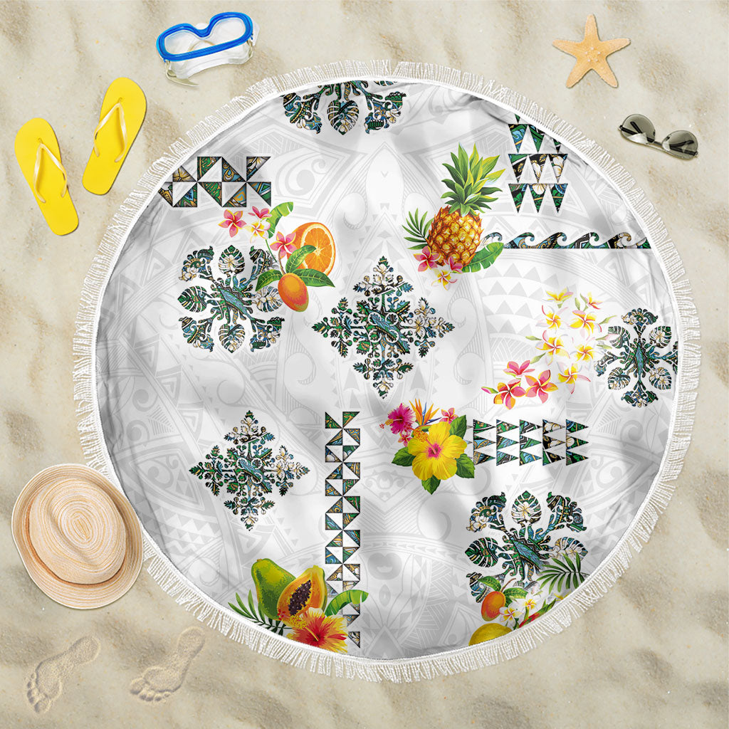 Hawaiian Quilts Beach Blanket Tropical Fruits and Plants LT03 One Size 150cm White - Polynesian Pride