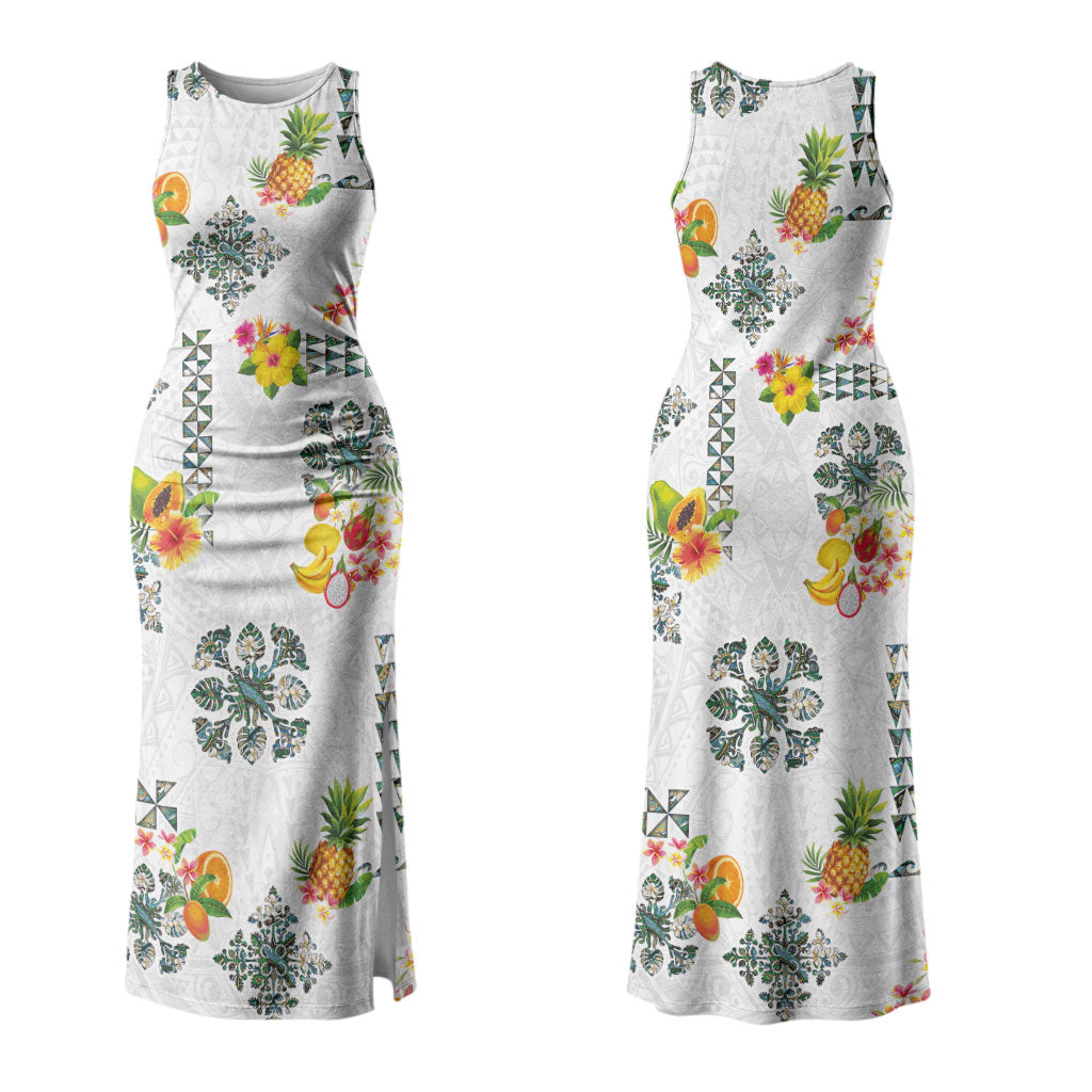Hawaiian Quilts Couples Matching Tank Maxi Dress and Long Sleeve Button Shirt Tropical Fruits and Plants