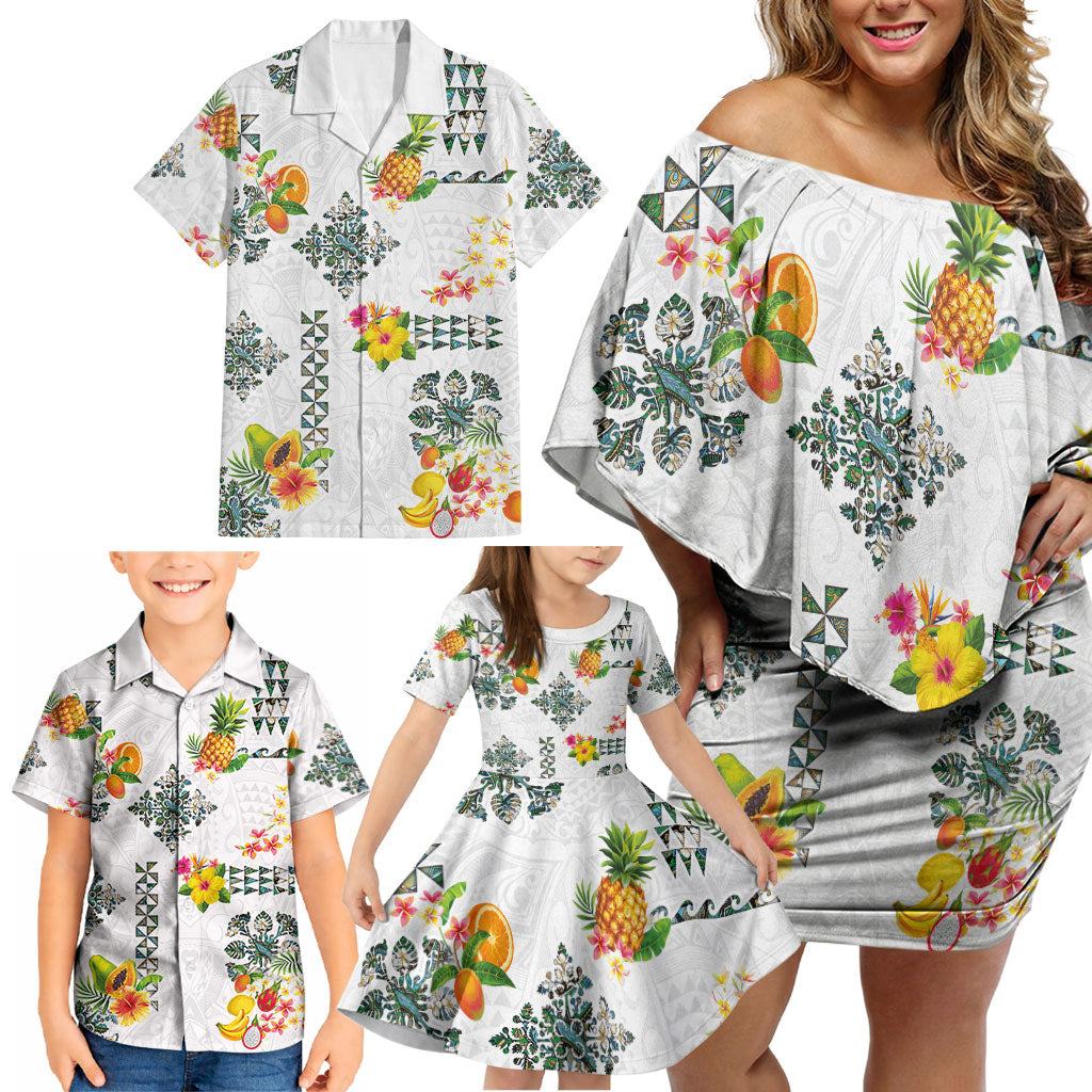 Hawaiian Quilts Family Matching Off Shoulder Short Dress and Hawaiian Shirt Tropical Fruits and Plants LT03 - Polynesian Pride