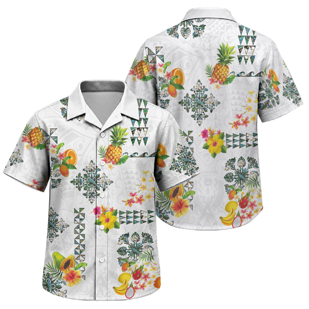 Hawaiian Quilts Family Matching Puletasi and Hawaiian Shirt Tropical Fruits and Plants