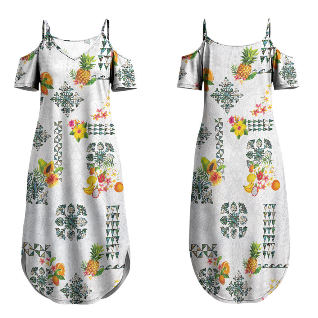 Hawaiian Quilts Family Matching Summer Maxi Dress and Hawaiian Shirt Tropical Fruits and Plants