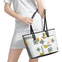 Hawaiian Quilts Leather Tote Bag Tropical Fruits and Plants