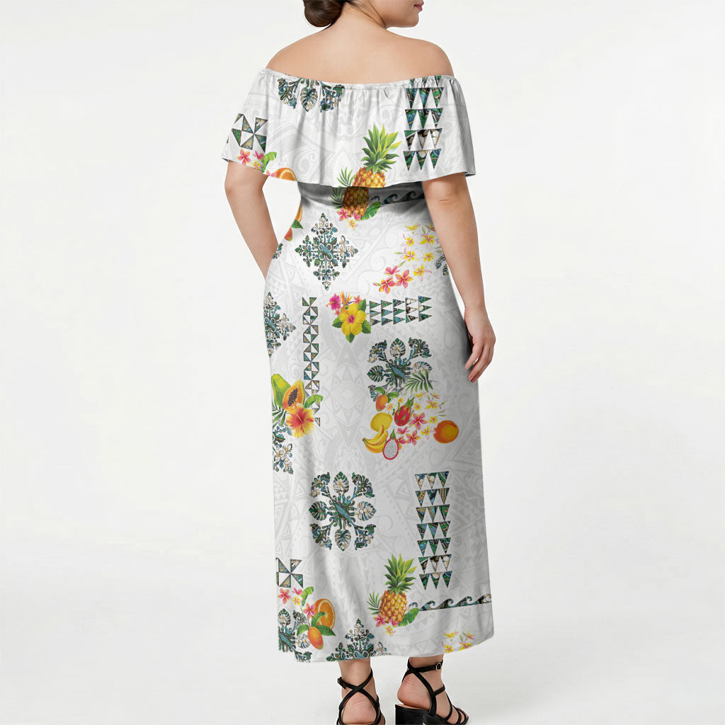 Hawaiian Quilts Off Shoulder Maxi Dress Tropical Fruits and Plants