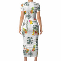 Hawaiian Quilts Short Sleeve Bodycon Dress Tropical Fruits and Plants