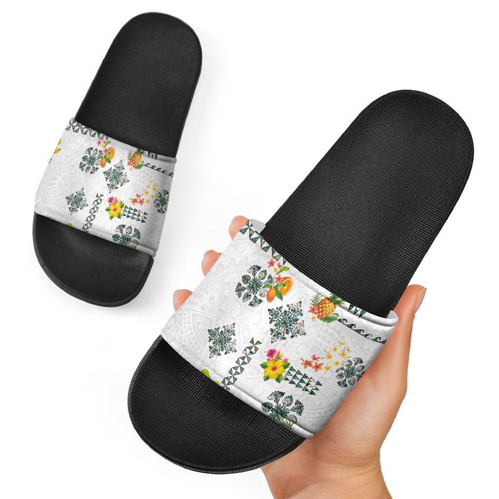 Hawaiian Quilts Slide Sandals Tropical Fruits and Plants