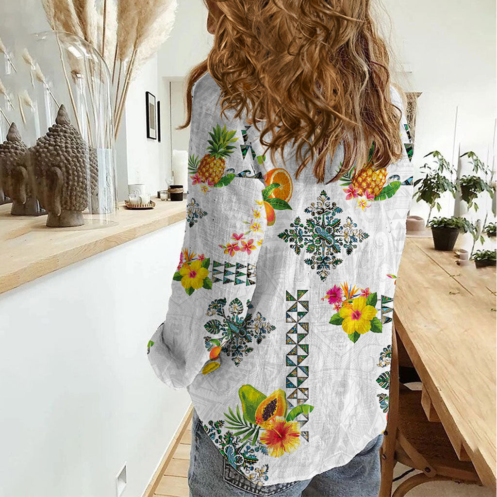 Hawaiian Quilts Women Casual Shirt Tropical Fruits and Plants