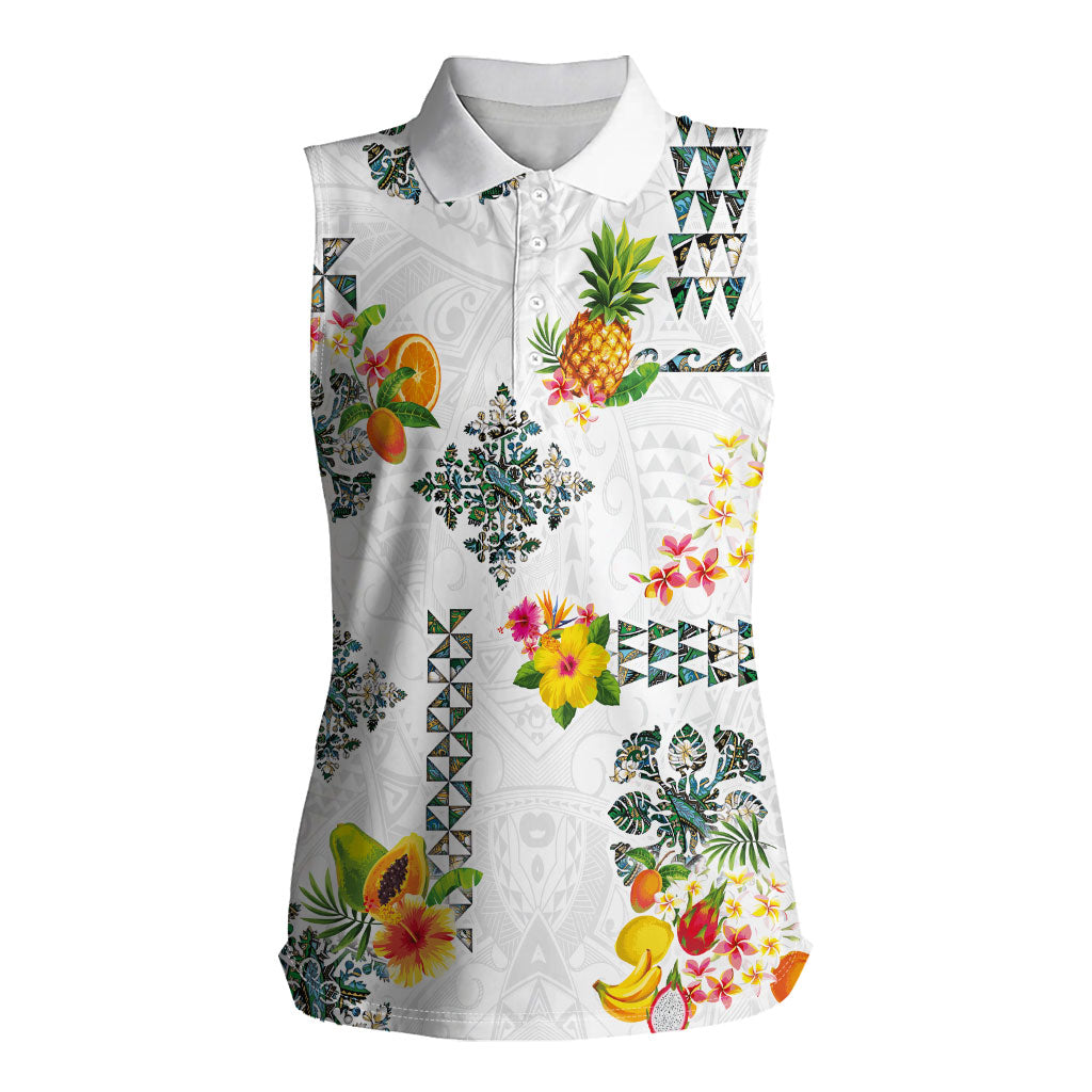 Hawaiian Quilts Women Sleeveless Polo Shirt Tropical Fruits and Plants