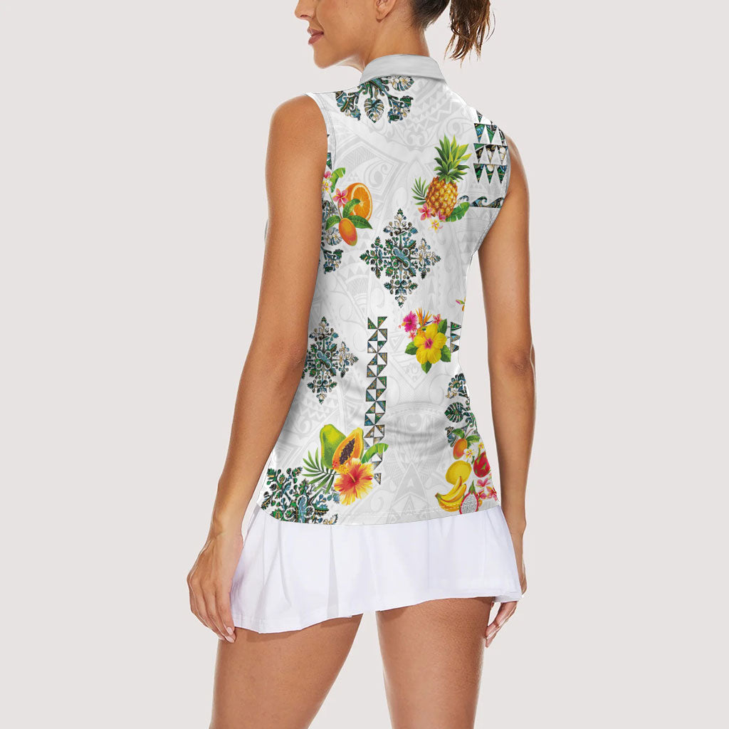 Hawaiian Quilts Women Sleeveless Polo Shirt Tropical Fruits and Plants