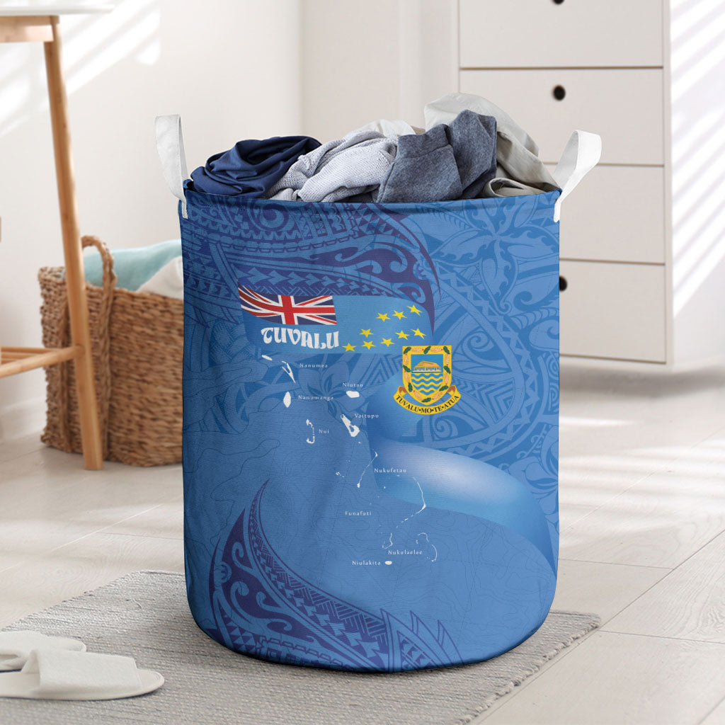 Tuvalu Heritage Laundry Basket Map of the Islands and Polynesia Pattern LT03 Blue - Polynesian Pride