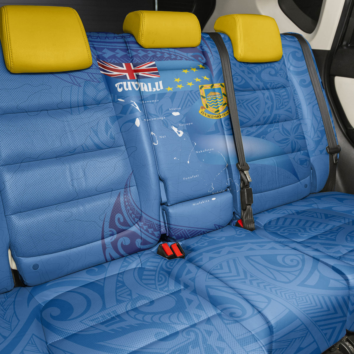 Tuvalu Heritage Back Car Seat Cover Map of the Islands and Polynesia Pattern