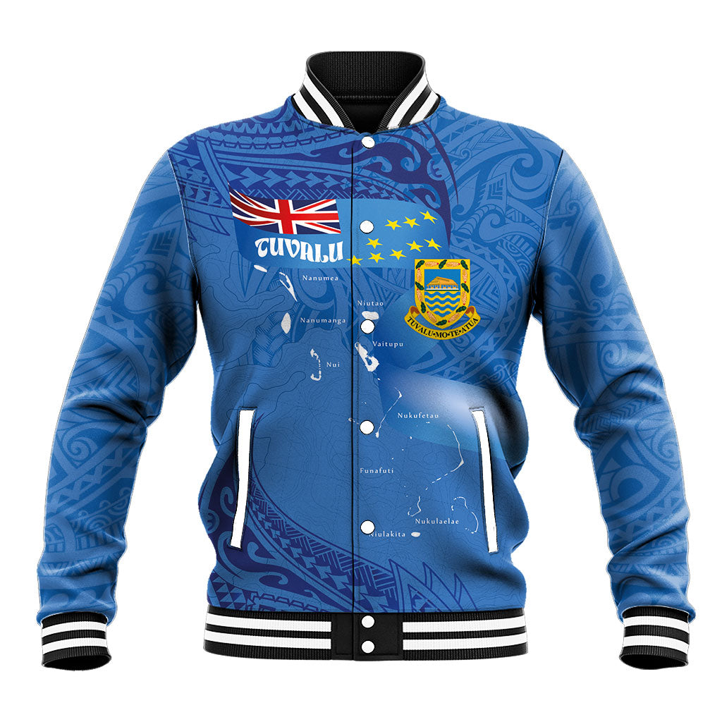 Tuvalu Heritage Baseball Jacket Map of the Islands and Polynesia Pattern LT03 Unisex Blue - Polynesian Pride