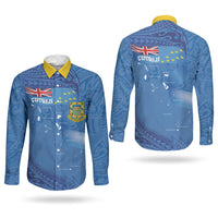Tuvalu Heritage Couples Matching Off Shoulder Short Dress and Long Sleeve Button Shirt Map of the Islands and Polynesia Pattern