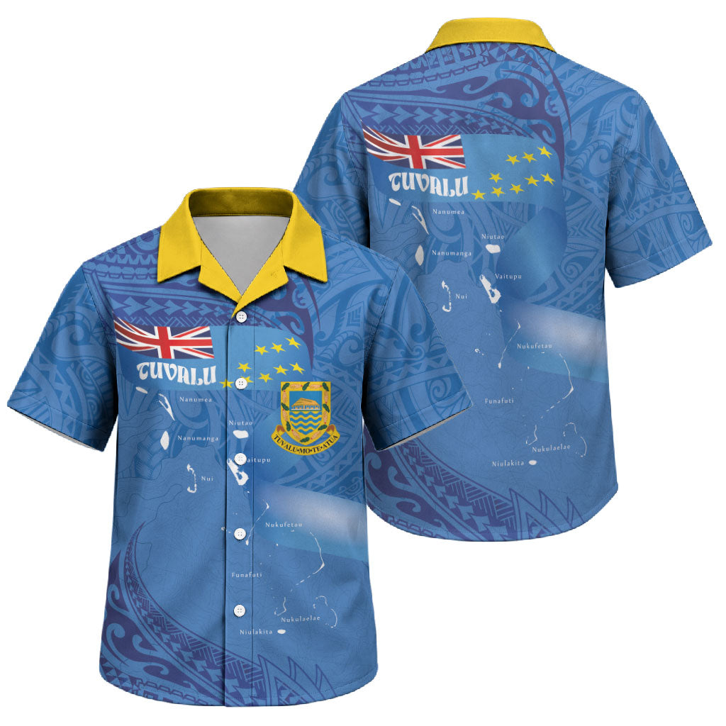 Tuvalu Heritage Family Matching Off Shoulder Maxi Dress and Hawaiian Shirt Map of the Islands and Polynesia Pattern