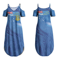 Tuvalu Heritage Family Matching Summer Maxi Dress and Hawaiian Shirt Map of the Islands and Polynesia Pattern