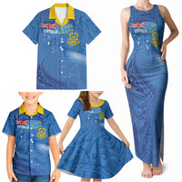Tuvalu Heritage Family Matching Tank Maxi Dress and Hawaiian Shirt Map of the Islands and Polynesia Pattern