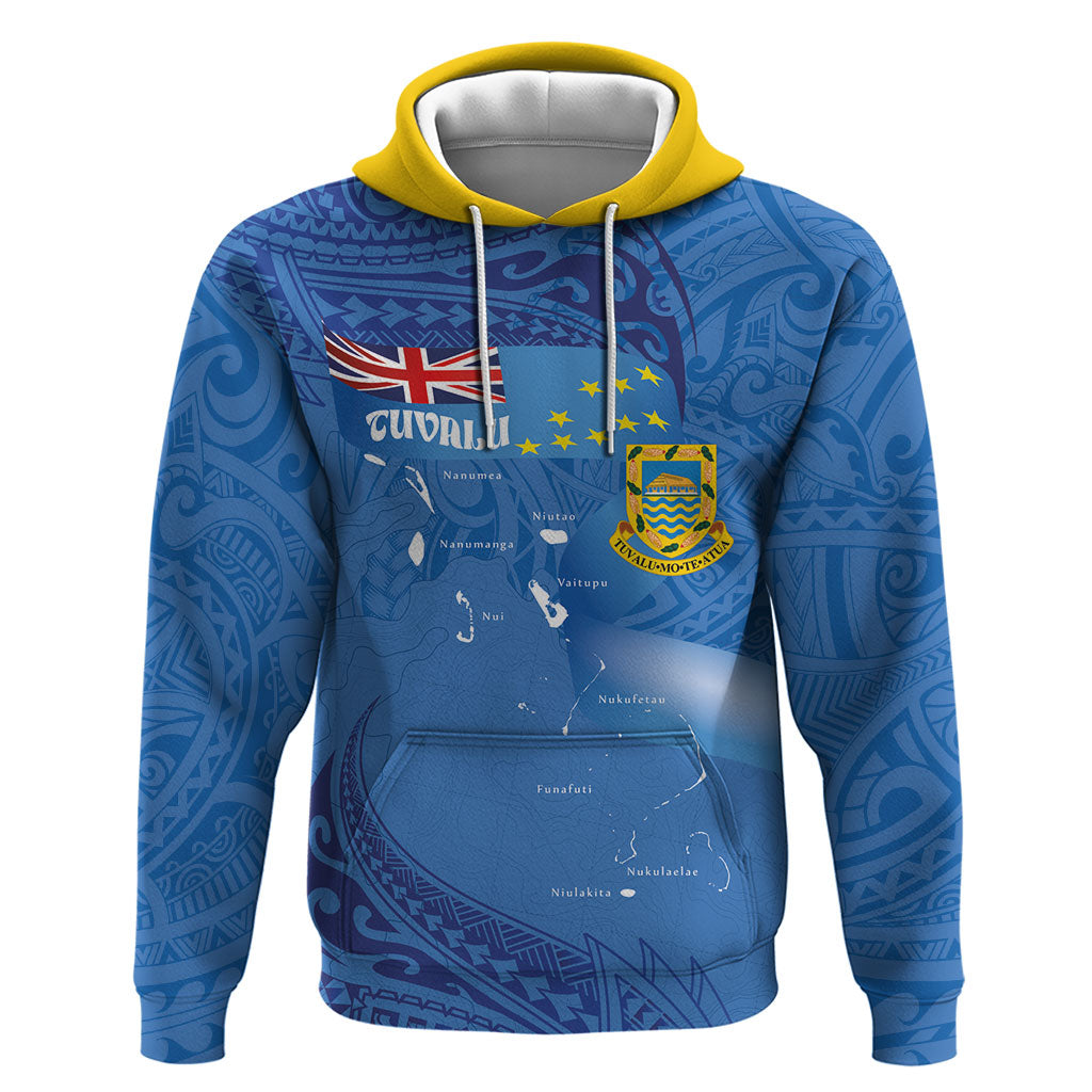 Tuvalu Heritage Hoodie Map of the Islands and Polynesia Pattern