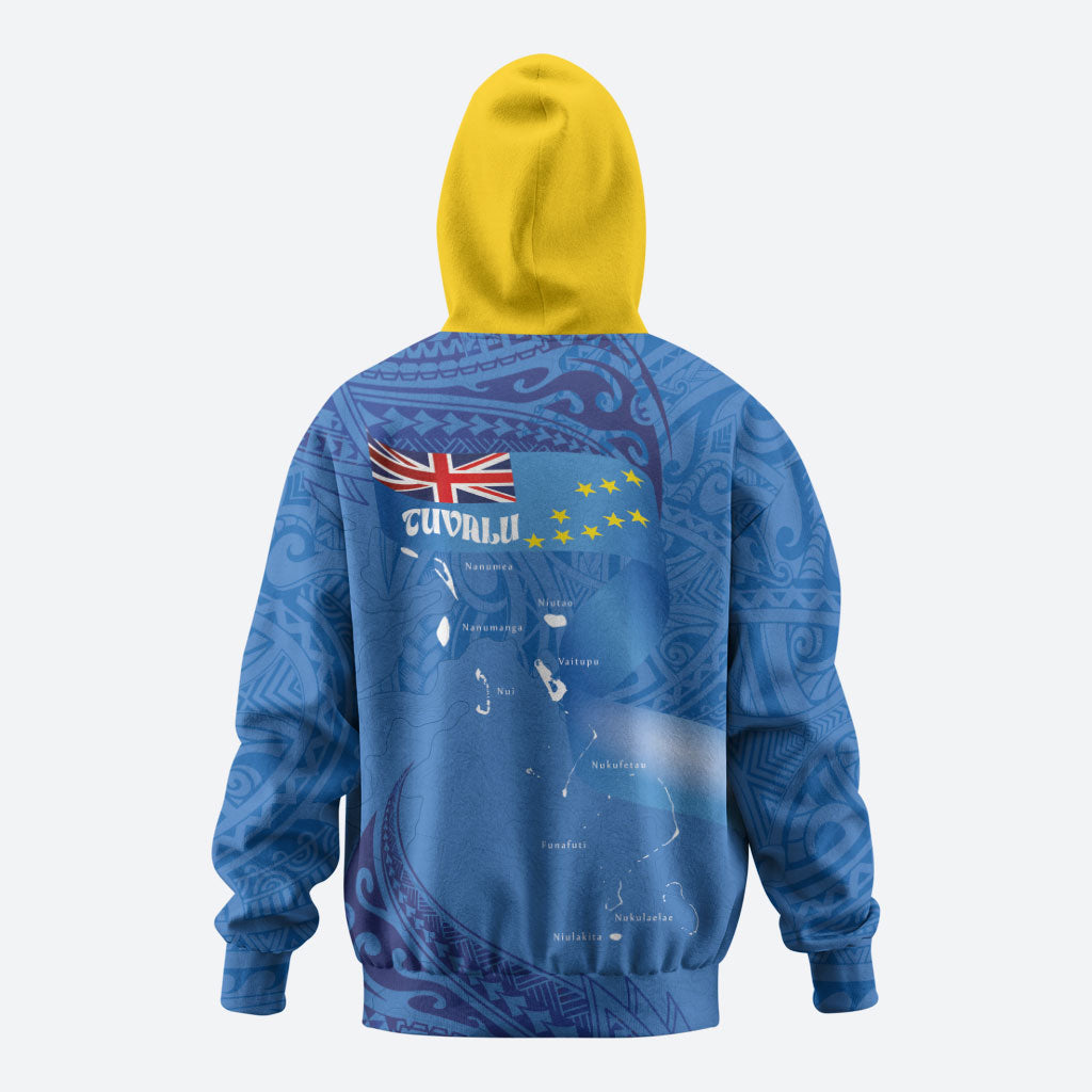 Tuvalu Heritage Hoodie Map of the Islands and Polynesia Pattern