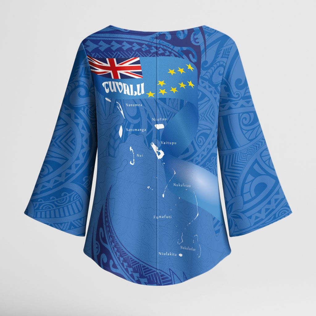 Tuvalu Heritage Kimono Sleeve Blouse Map of the Islands and Polynesia Pattern