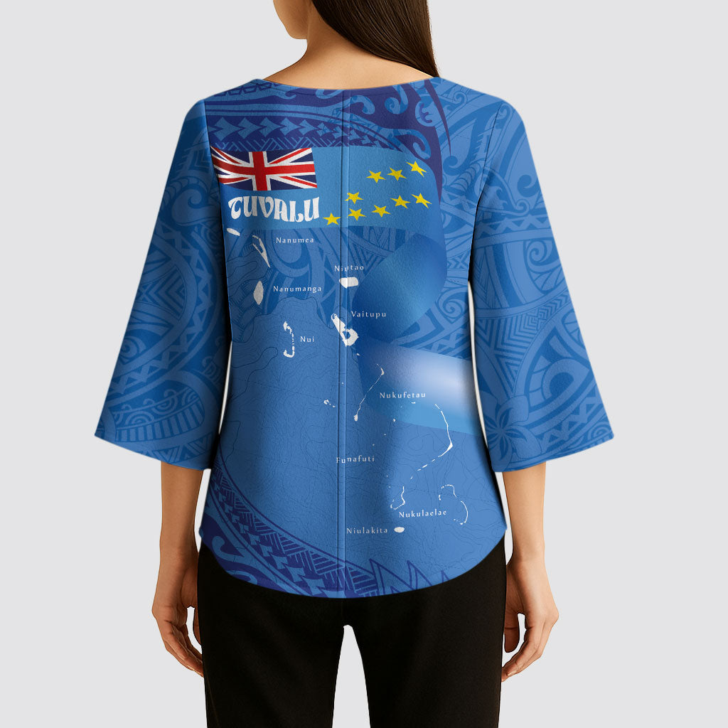 Tuvalu Heritage Kimono Sleeve Blouse Map of the Islands and Polynesia Pattern