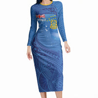 Tuvalu Heritage Long Sleeve Bodycon Dress Map of the Islands and Polynesia Pattern