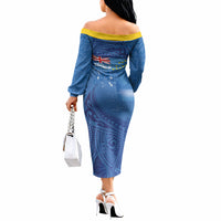 Tuvalu Heritage Off The Shoulder Long Sleeve Dress Map of the Islands and Polynesia Pattern