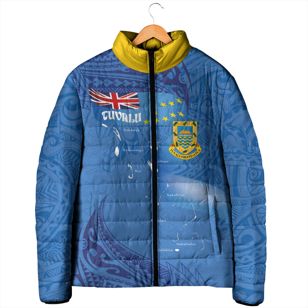 Tuvalu Heritage Padded Jacket Map of the Islands and Polynesia Pattern