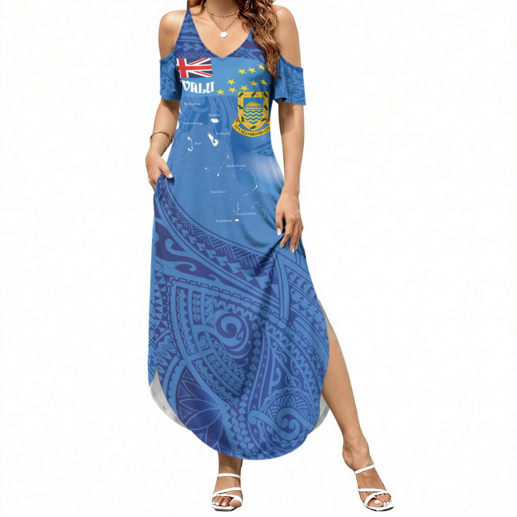 Tuvalu Heritage Summer Maxi Dress Map of the Islands and Polynesia Pattern