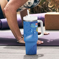 Tuvalu Heritage Tumbler With Handle Map of the Islands and Polynesia Pattern