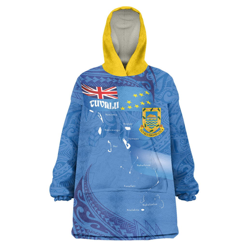 Tuvalu Heritage Wearable Blanket Hoodie Map of the Islands and Polynesia Pattern