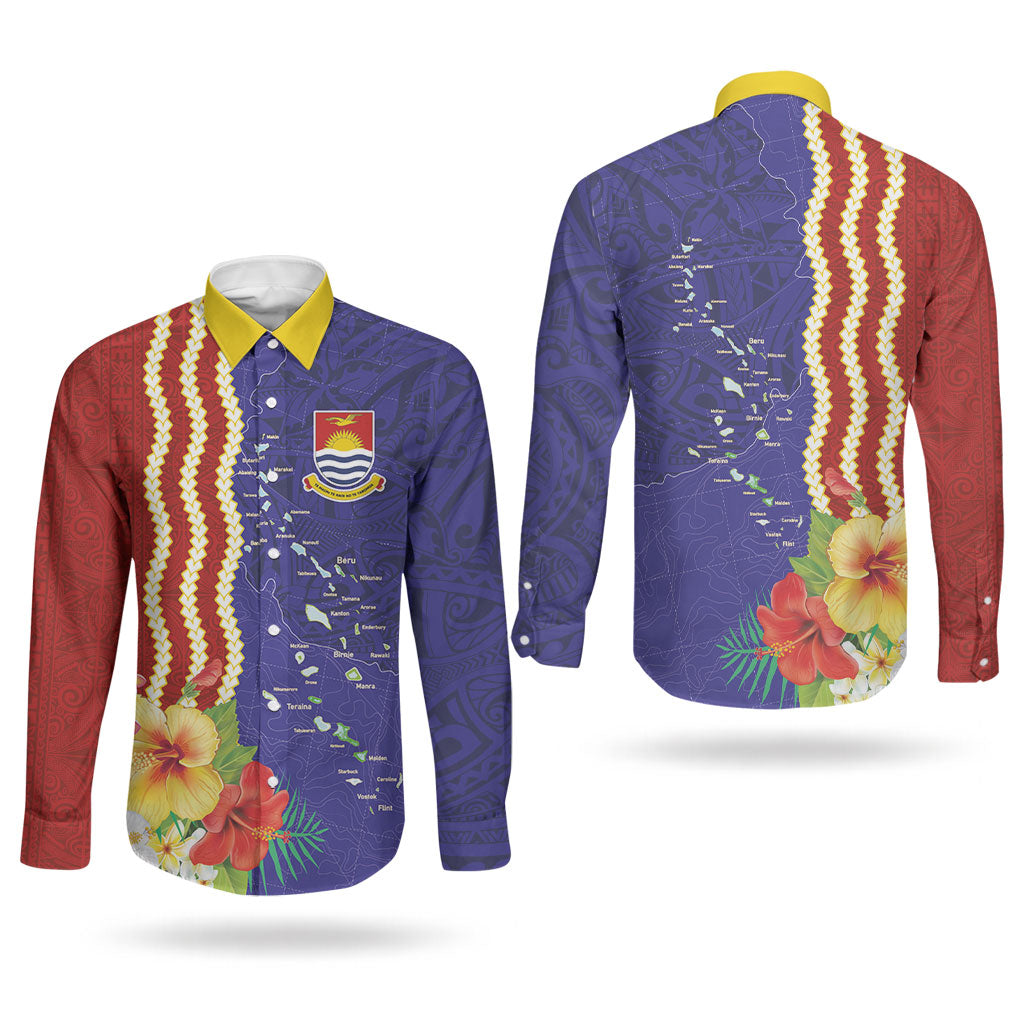 Kiribati Heritage Couples Matching Mermaid Dress and Long Sleeve Button Shirt Map of the Islands and Polynesia Pattern
