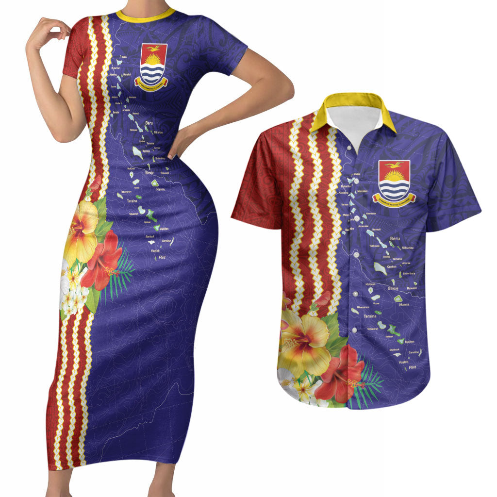 Kiribati Heritage Couples Matching Short Sleeve Bodycon Dress and Hawaiian Shirt Map of the Islands and Polynesia Pattern LT03 Multicolor - Polynesian Pride