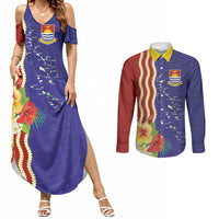 Kiribati Heritage Couples Matching Summer Maxi Dress and Long Sleeve Button Shirt Map of the Islands and Polynesia Pattern