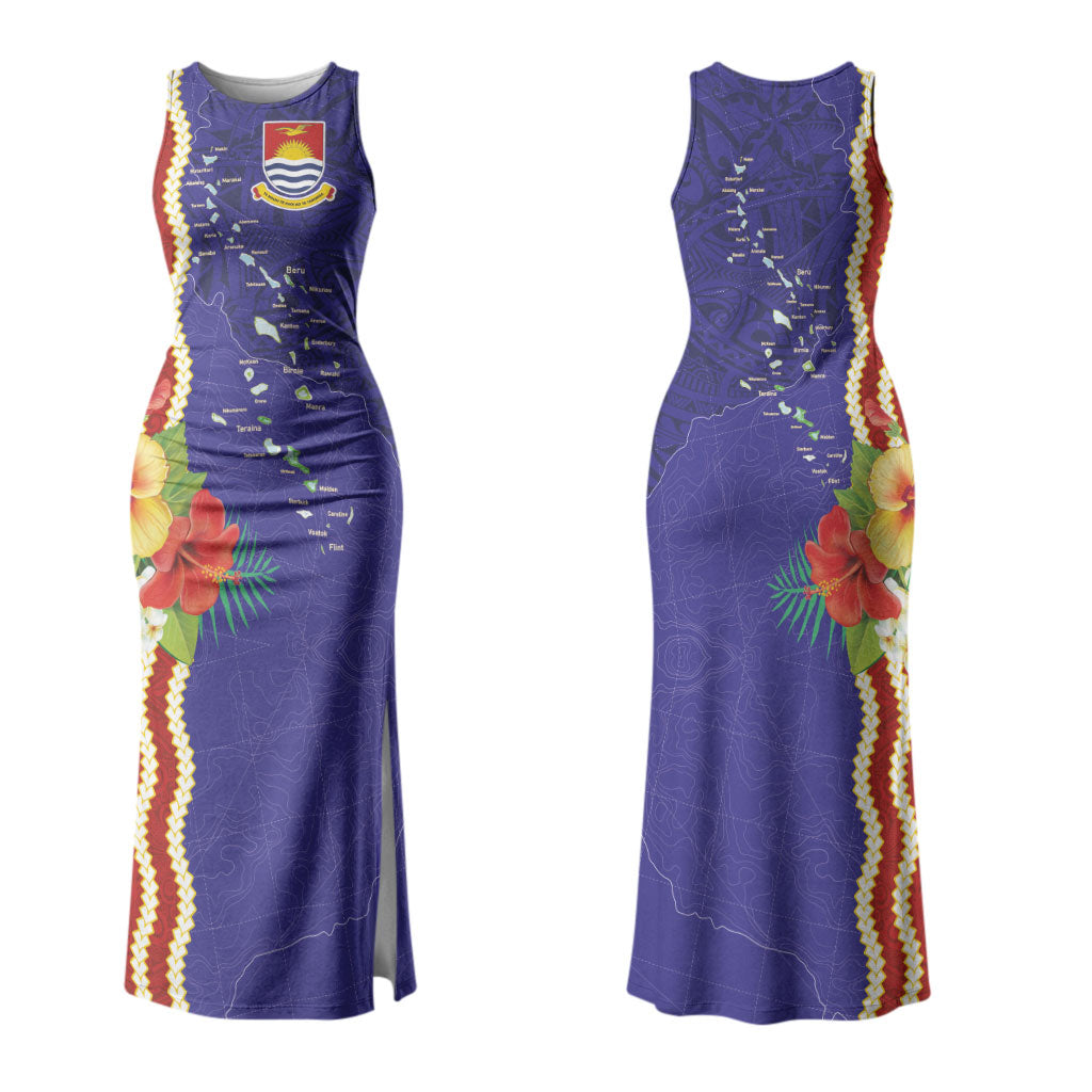 Kiribati Heritage Couples Matching Tank Maxi Dress and Hawaiian Shirt Map of the Islands and Polynesia Pattern