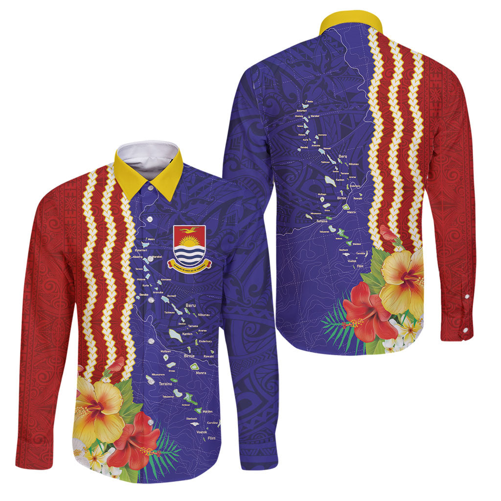 Kiribati Heritage Family Matching Off The Shoulder Long Sleeve Dress and Hawaiian Shirt Map of the Islands and Polynesia Pattern