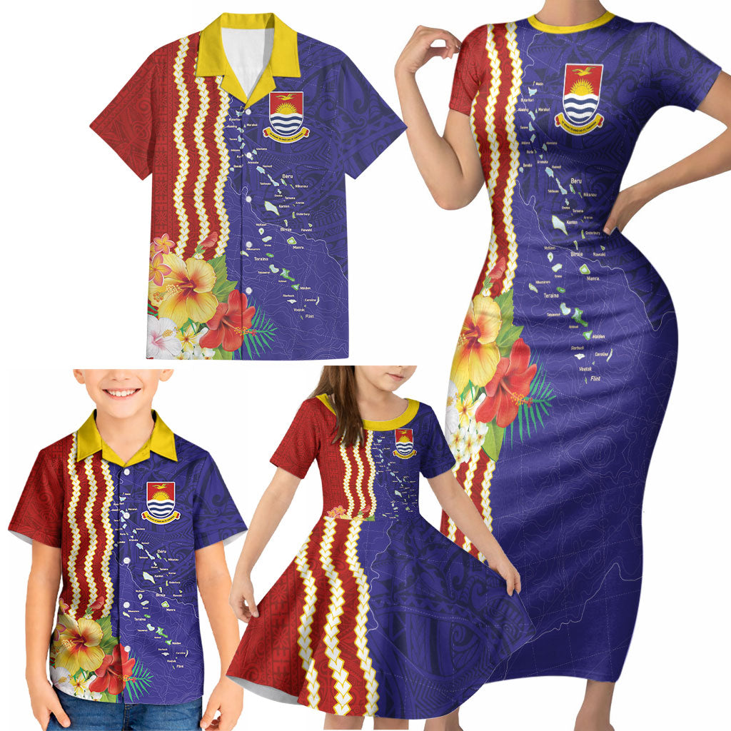Kiribati Heritage Family Matching Short Sleeve Bodycon Dress and Hawaiian Shirt Map of the Islands and Polynesia Pattern LT03 - Polynesian Pride