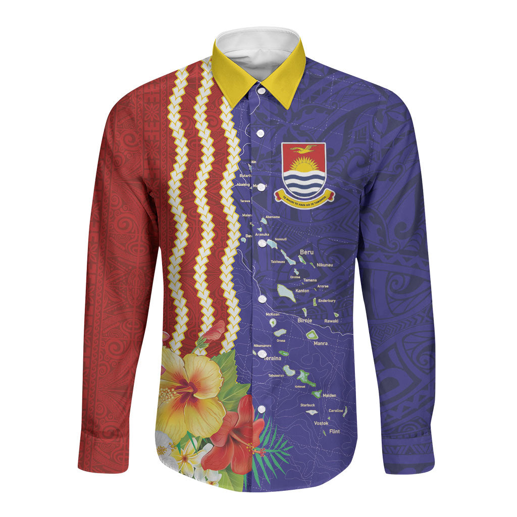 Kiribati Heritage Long Sleeve Button Shirt Map of the Islands and Polynesia Pattern LT03 Unisex Multicolor - Polynesian Pride