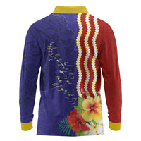 Kiribati Heritage Long Sleeve Polo Shirt Map of the Islands and Polynesia Pattern