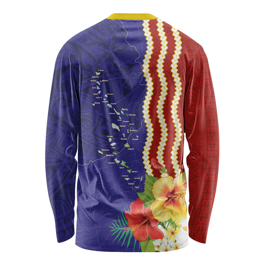Kiribati Heritage Long Sleeve Shirt Map of the Islands and Polynesia Pattern