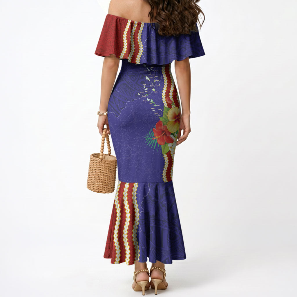 Kiribati Heritage Mermaid Dress Map of the Islands and Polynesia Pattern