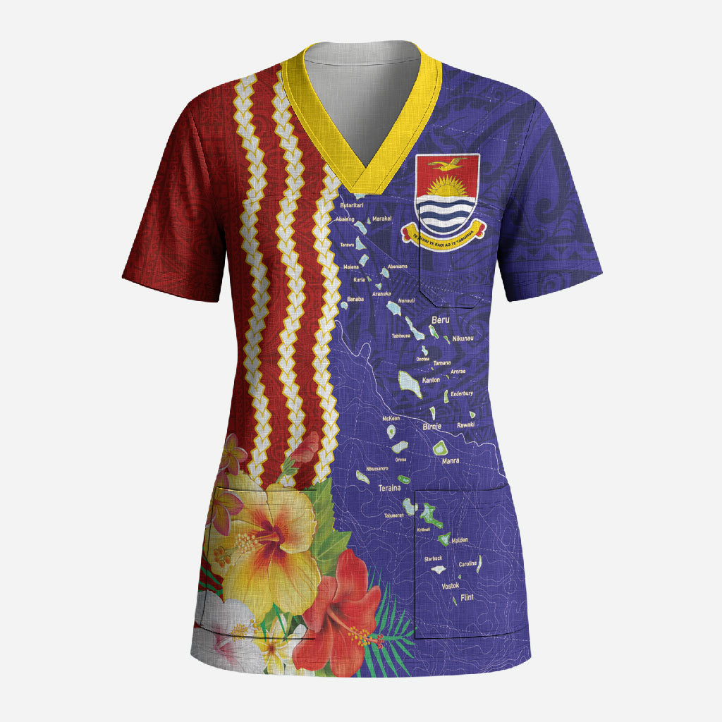 Kiribati Heritage Scrub Top Map of the Islands and Polynesia Pattern LT03 Adult Multicolor - Polynesian Pride