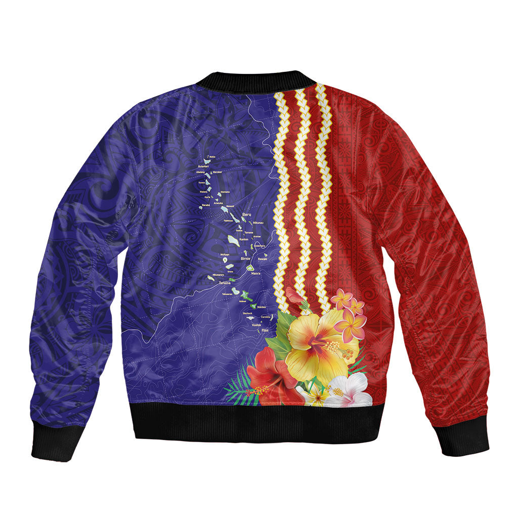 Kiribati Heritage Sleeve Zip Bomber Jacket Map of the Islands and Polynesia Pattern