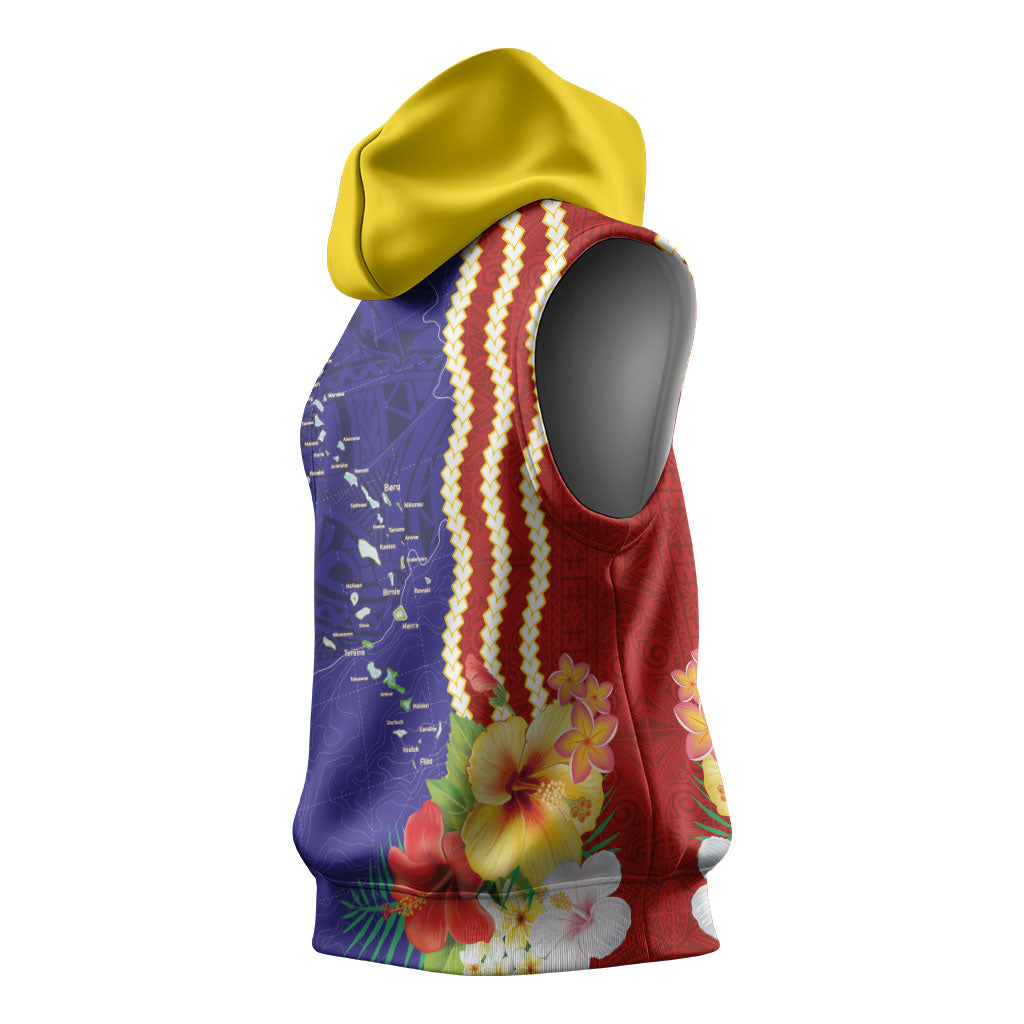 Kiribati Heritage Sleeveless Hoodie Map of the Islands and Polynesia Pattern