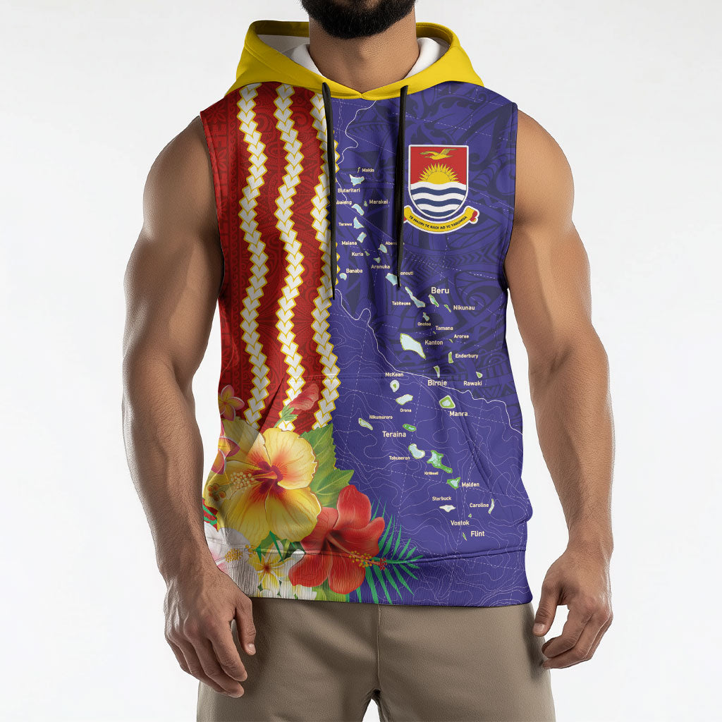 Kiribati Heritage Sleeveless Hoodie Map of the Islands and Polynesia Pattern