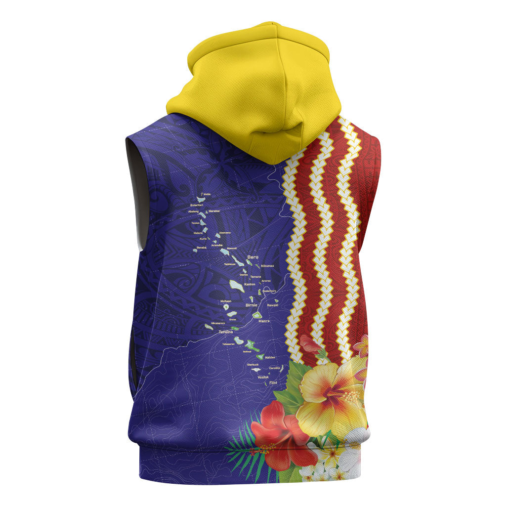 Kiribati Heritage Sleeveless Zip Hoodie Map of the Islands and Polynesia Pattern