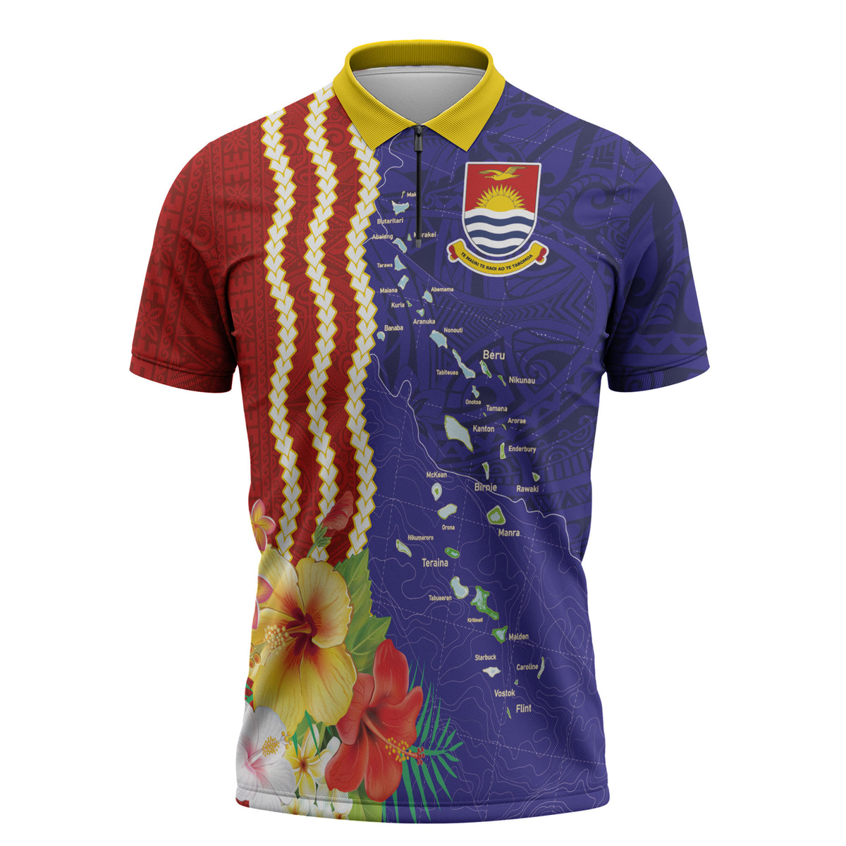 Kiribati Heritage Zipper Polo Shirt Map of the Islands and Polynesia Pattern