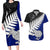 Aotearoa New Zealand Couples Matching Long Sleeve Bodycon Dress and Hawaiian Shirt Silver Fern Kiwi Bird and NZ Map with Maori Tribal Blue Style LT03 Blue - Polynesian Pride